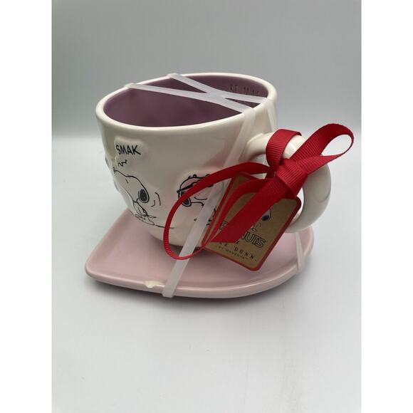 NEW Rae Dunn Valentine's Day Peanuts Snoopy Large Cup & Heart Shaped Saucer - Picture 4 of 7